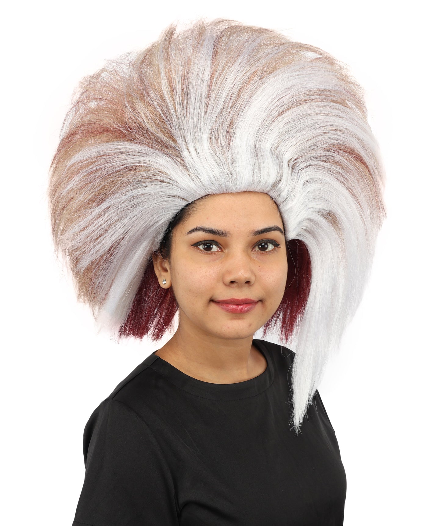 HPO Women's Swept Crest Theatrical Wig | Multi-tonal red and white hues, create of synthetic fiber, massive swept fan volume, breathable base | Party, Halloween, theater, drag, performance, costume events