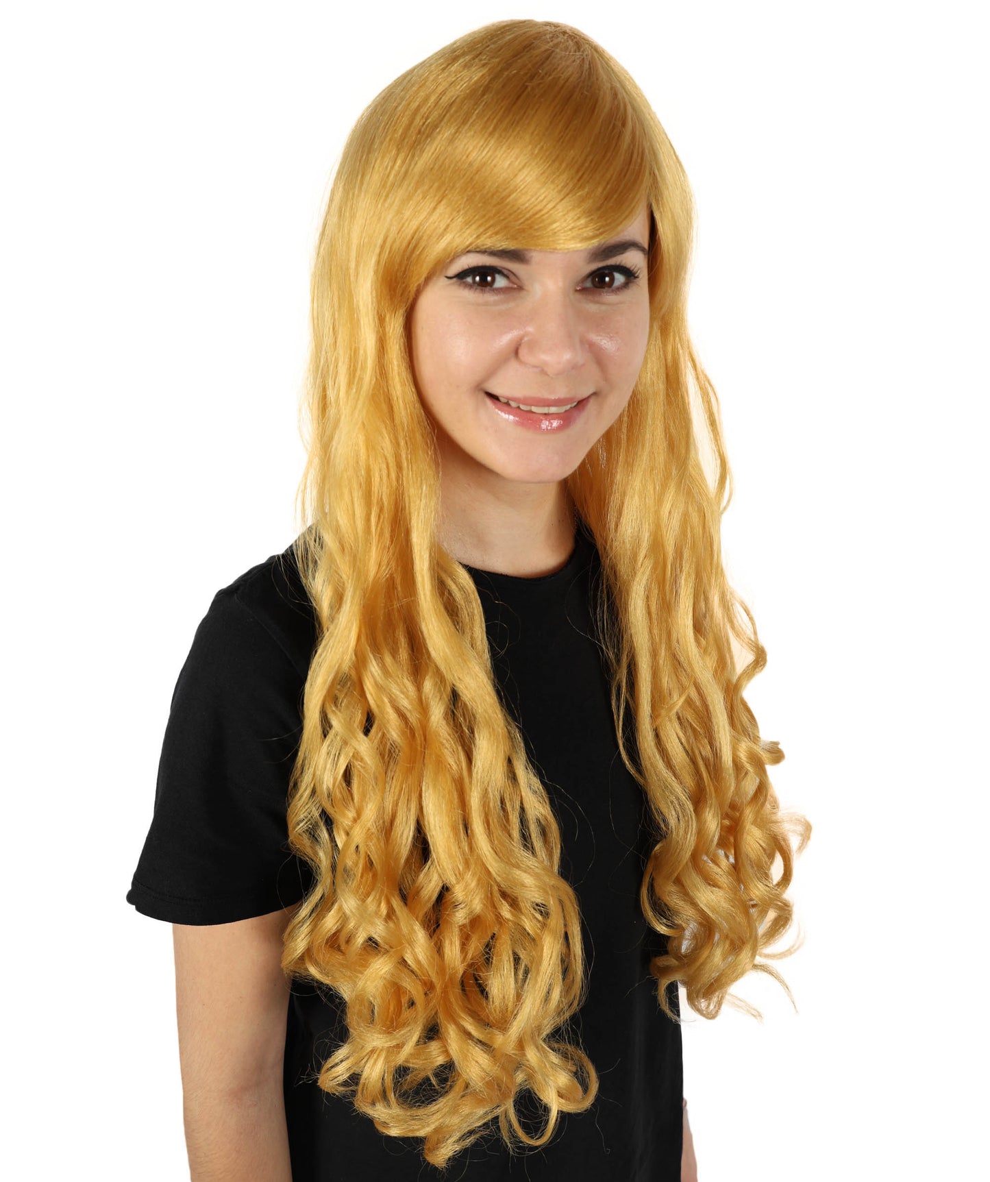 HPO Women's Multicolor Long Curly Wig with Fringe, Flame-retardant Synthetic Fiber