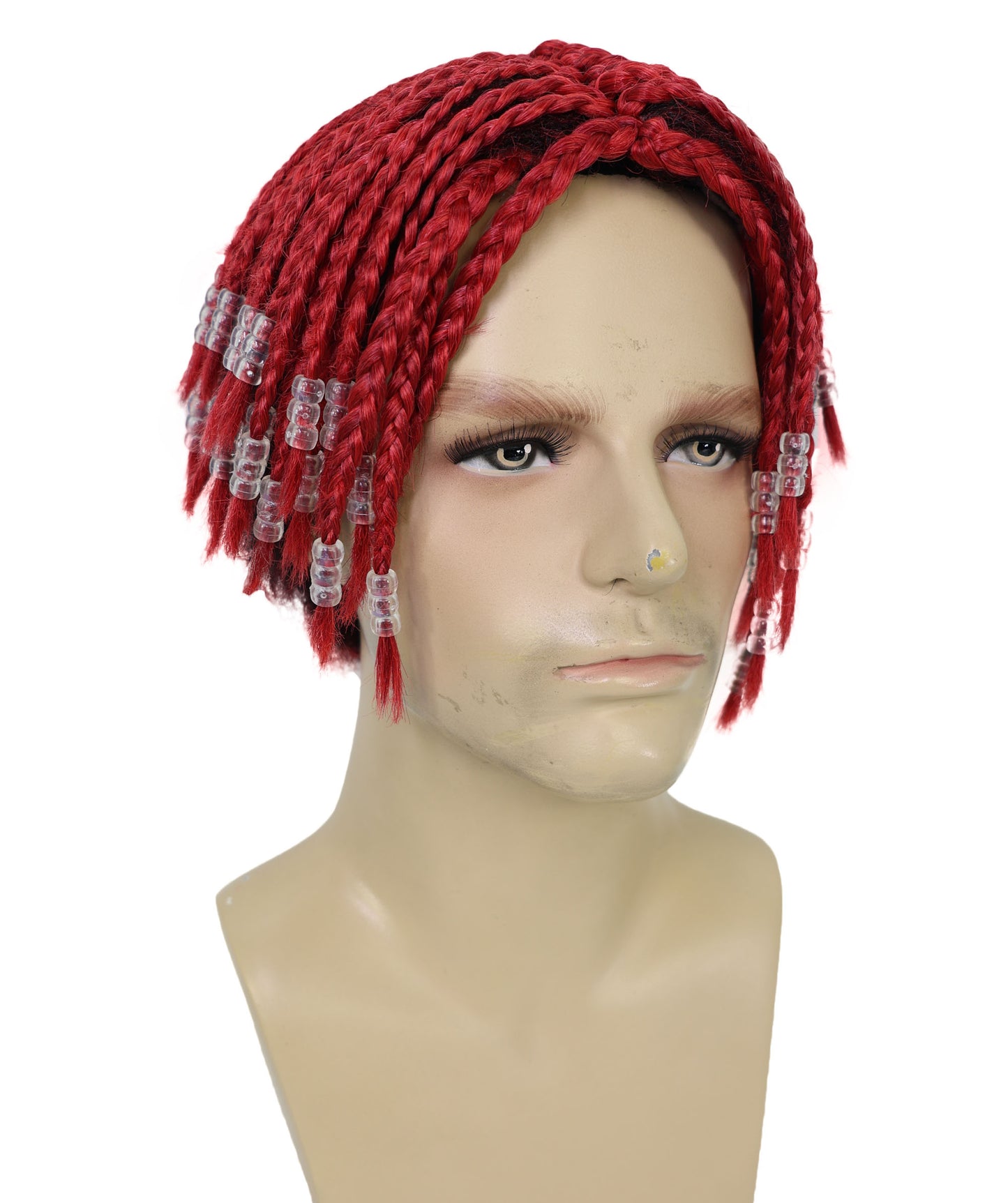 HPO Men’s Red Dreadlocks Wig | Short Synthetic Rapper-Style Hairpiece for Costumes, Performances & Events | Breathable Capless Cap