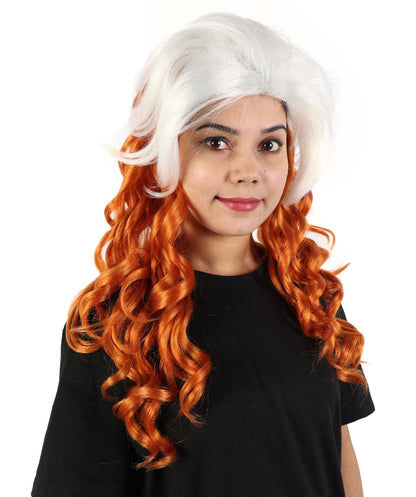 HPO Adult Women's White & Auburn Wavy Wig | Long Cosplay Wig with Layered | Synthetic Wig for Halloween, Party, Cosplay, Themed Events
