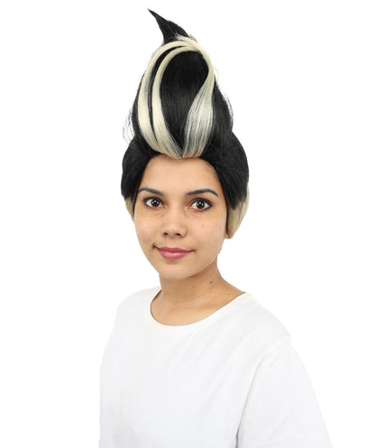 HPO Women's Spiky Black & Blonde Anime Wig | Layered Fantasy Cosplay Hairpiece with High Volume Style for Halloween, Roleplay &  Events