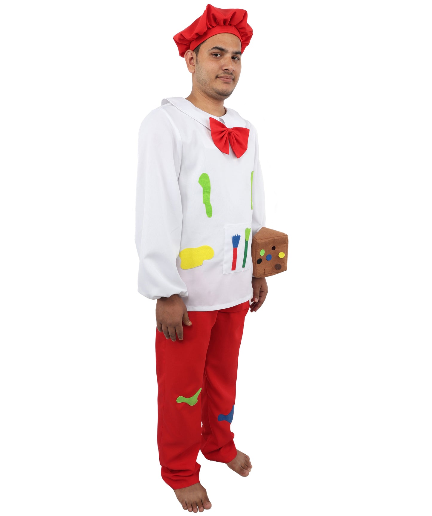 HPO Painter Men’s Costume with Hat – White and Red Themed Outfit  | Creative Fancy Dress for Parties and Social Events