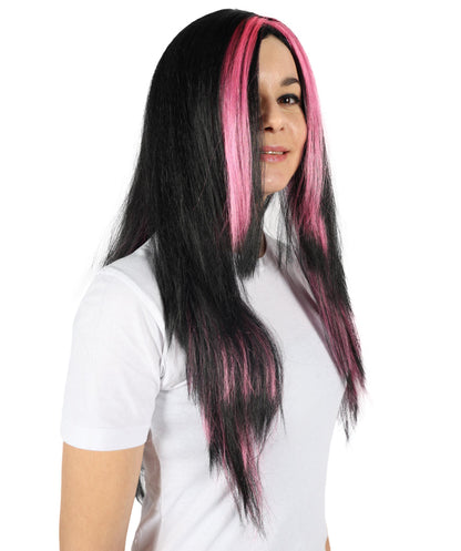 HPO Women's Hot Sell Fashion Long Black & Pink Mix Straight Hair Wigs | Stylish & Trendy Wig for Daily Wear, Parties Cosplay |Comfortable & Lightweight