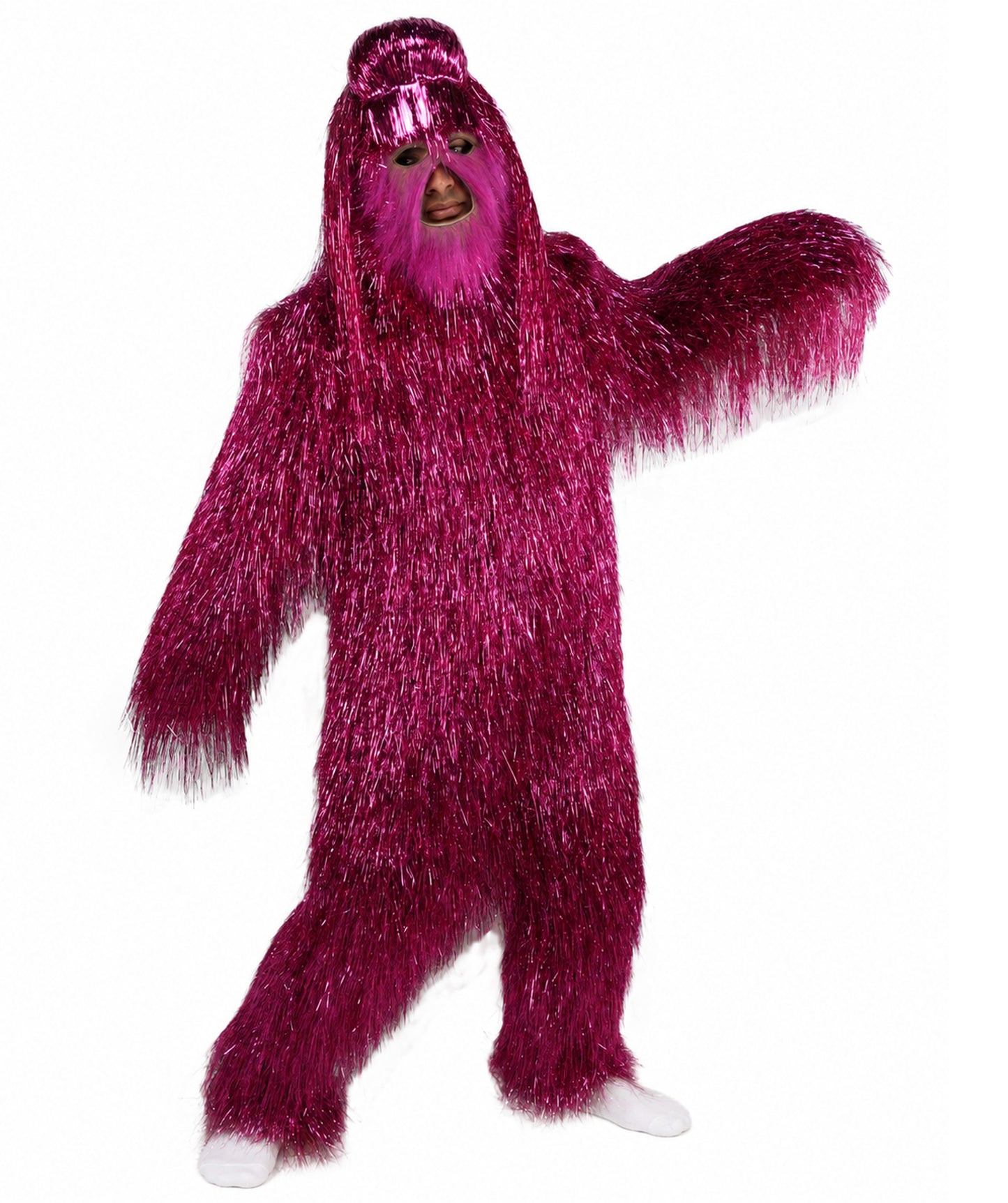 HPO UnisexTinsel Hairy Costume, Bundle & Mask Set | Full-Body Suit & Matching Mask | Long Hair Funny Costume for Halloween, Performers, Cosplay & Mascots | Multicolor Options