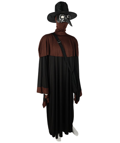 HPO Adult Men’s Plague Doctor Costume Set | Robe, Bird Beak Mask & Wide-Brim Hat | Adjustable Fit | For Halloween & Historical-Themed Events