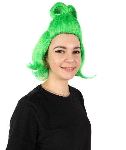 HPO  Women’s Green  Queen Grinch Wig  Breathable Capless Cap | Flame-Retardant Synthetic Fiber