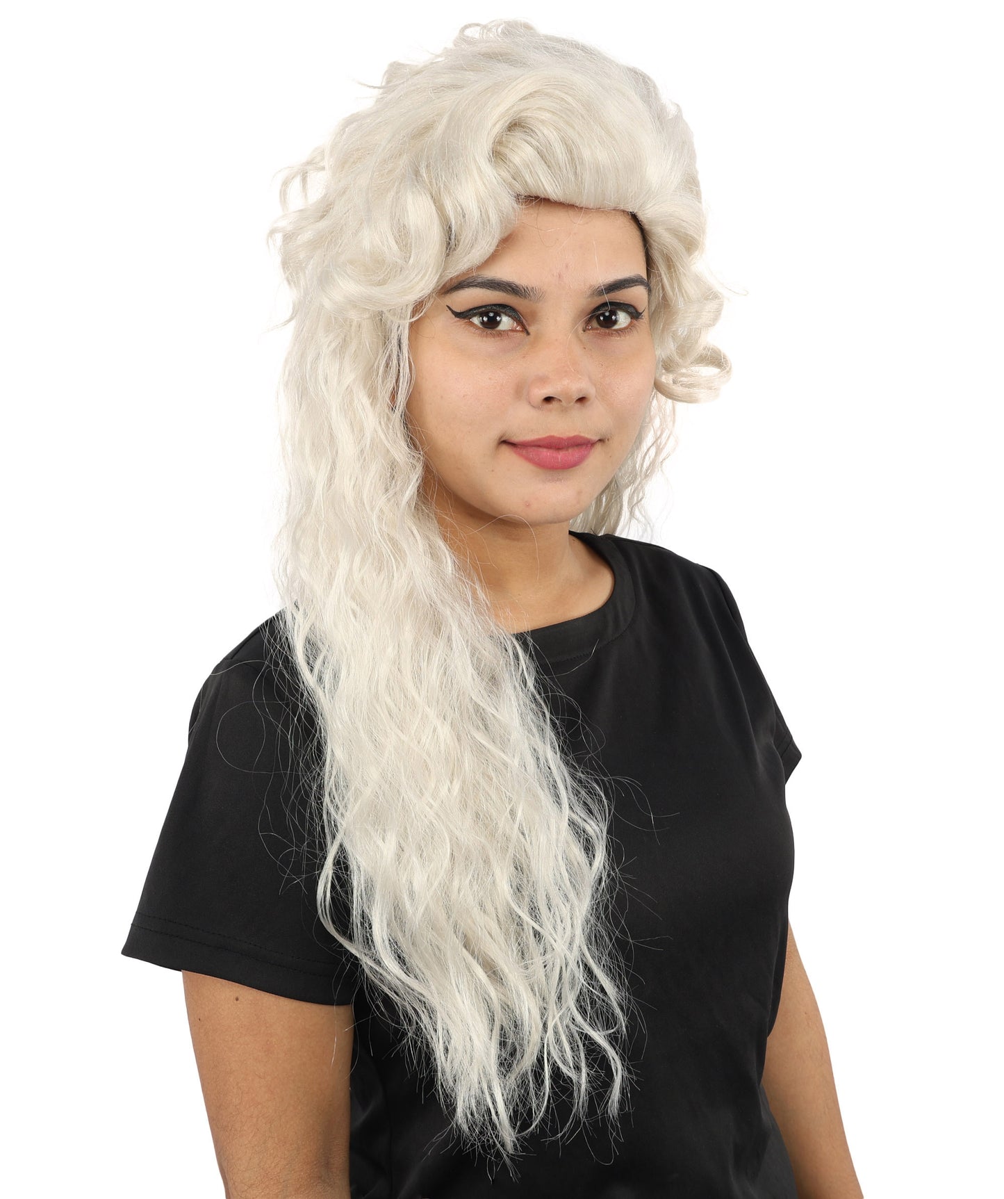 HPO Women's Elegant Fantasy Updo wig | Grey, created of flame-retardant synthetic fiber, sculpted flowing waves, capless base | Theater stage, Halloween, drag, costume events