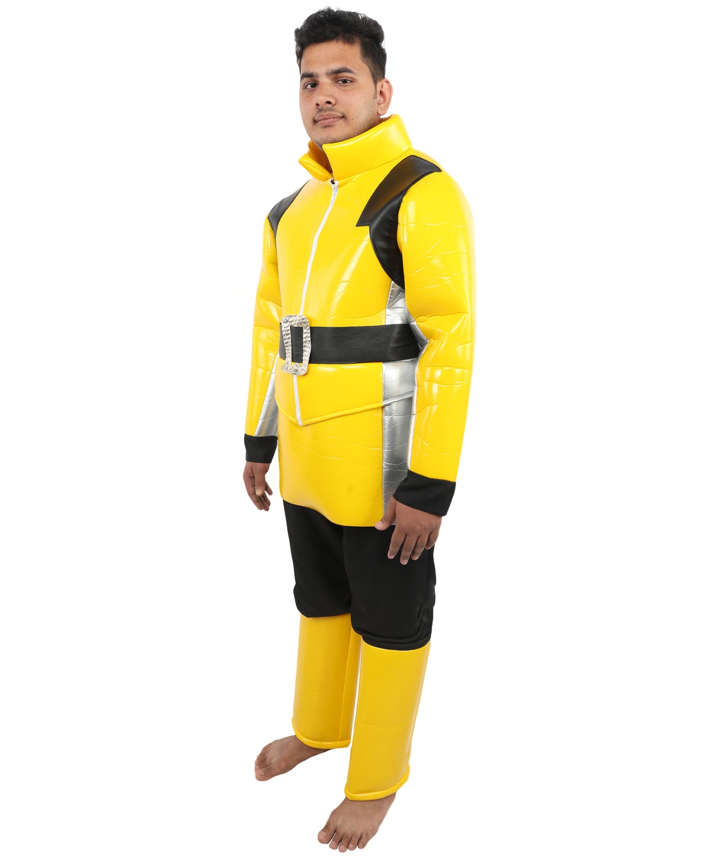 HPO Men's Hero Fighter Style Costume Jumpsuit | Yellow & Black Character Outfit for Dress Up Parties, Cosplay