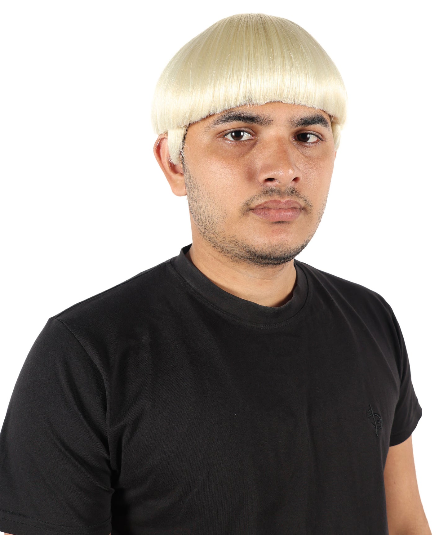 HPO Men's 9" Inch Short Length Halloween Classic Moe Retro Bowl Cut Costume Wig, Multiple Color Synthetic Soft Fiber Hair, Perfect for your next Festival