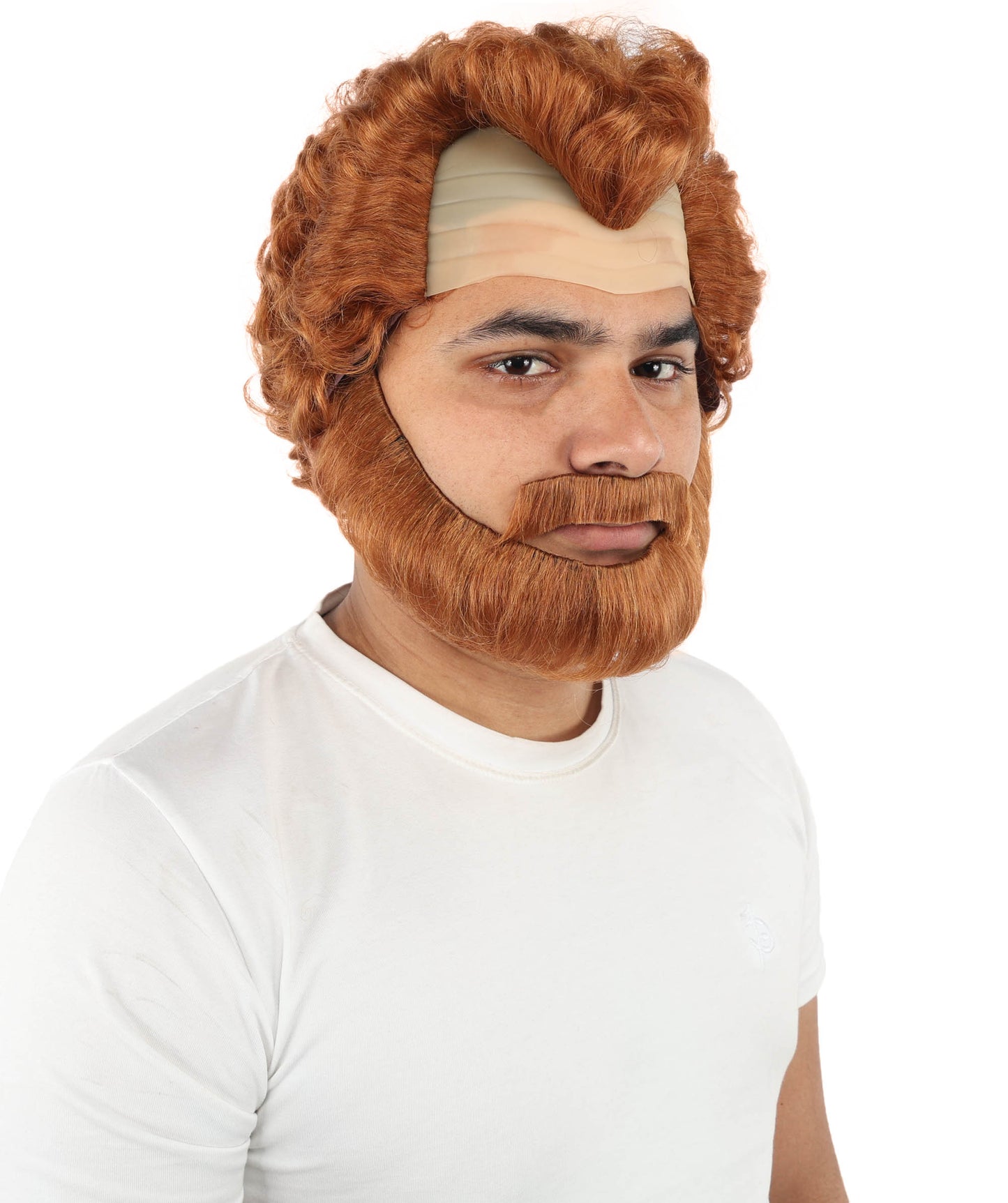 HPO Men’s Short Brown Curly Wig Beard & Mustache Set – Messy Sleepy Style Wig with Natural Afro Curls | Animated Movie-Inspired for Halloween & Cosplay Characters
