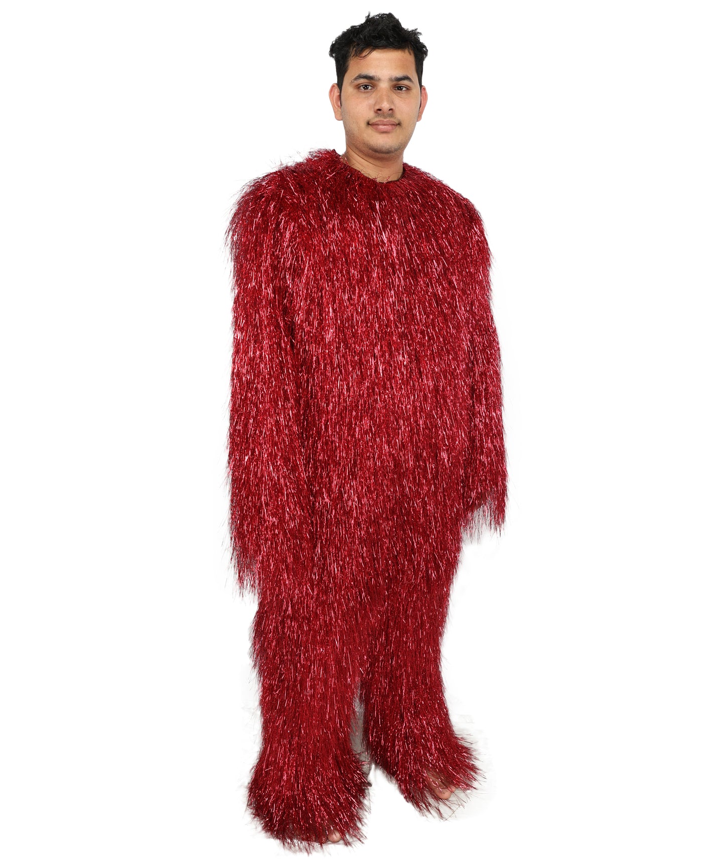 HPO Unisex Teen Extreme Tinsel Hairy Person Costume Bundle & Mask Set - Full-Body Tinsel Hair Suit Extra-Long Costume Wig for Halloween, Cosplay & Parties - Multiple Color Options