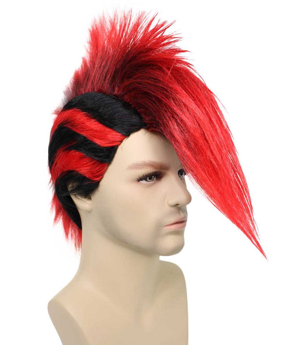 Mohawk Full Wig | Red & Black Halloween Wig | Premium Breathable Capless Cap