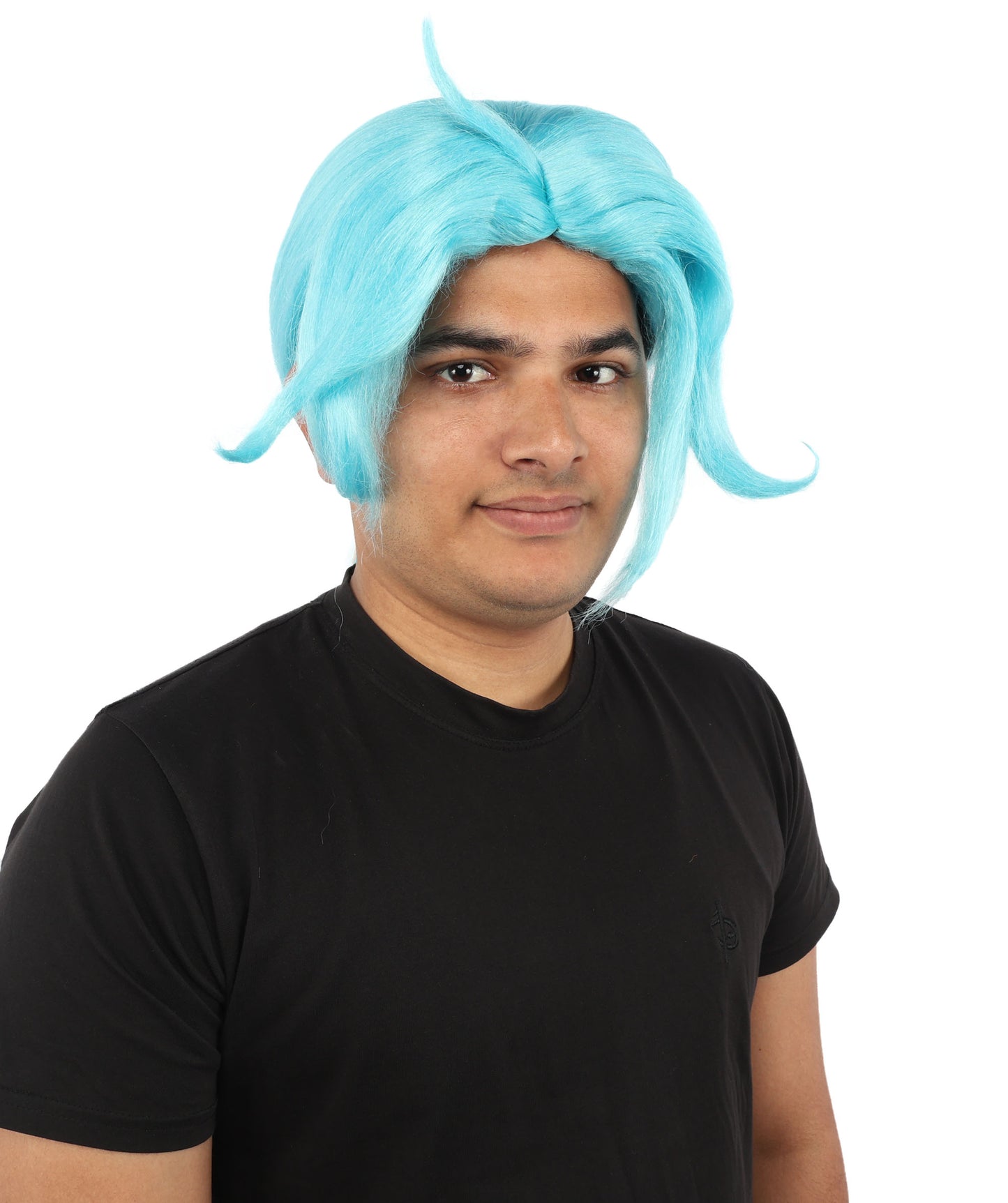HPO Men's Golden Blonde Curtain Bang Wig | Shoulder Length Wavy Surfer Style, Heat Resistant Synthetic Fiber & Breathable Net | Halloween, Funny Roleplay, Theater, 90s Party & Costume Events