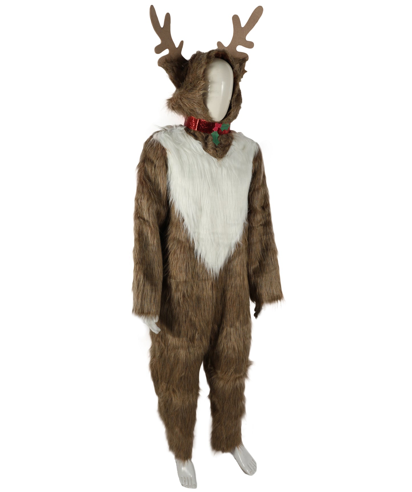 HPO Adult Unisex Multiple Plush Reindeer Costume with Antler Headband & Tail | Holiday Party Christmas Cosplay Outfit | Soft, Comfortable, Lightweight