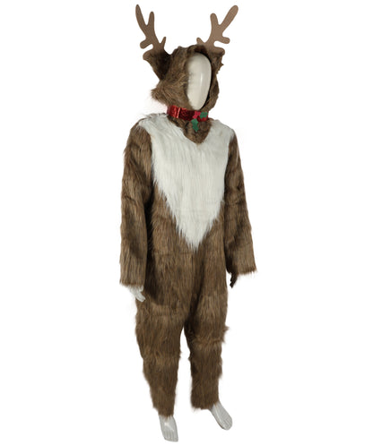 HPO Adult Unisex Multiple Plush Reindeer Costume with Antler Headband & Tail | Holiday Party Christmas Cosplay Outfit | Soft, Comfortable, Lightweight