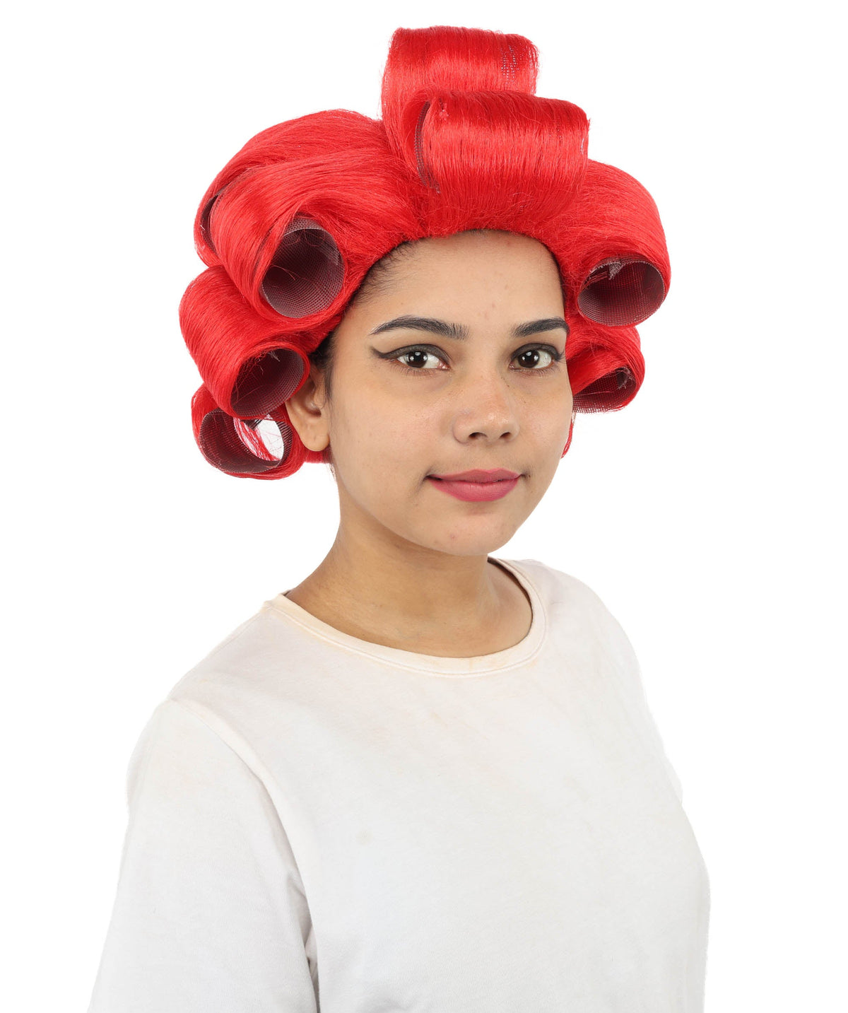HPO Adult Women's Retro Roller Set Pink Wig | Multiple Color Options, create of synthetic fiber, large cylindrical curler texture, capless cap | Party, Halloween, theater, drag, performance, costume events