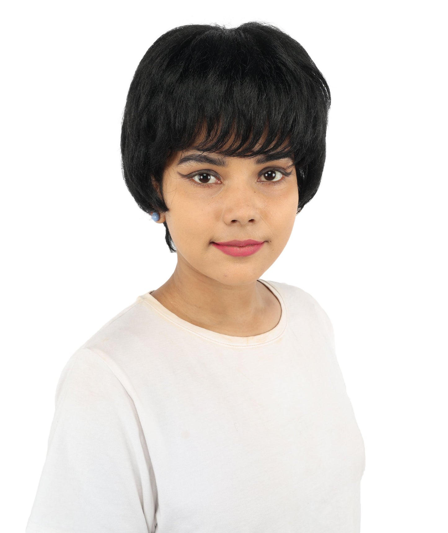 HPO Adult Women's Short Silver White Pixie Wig  | Edgy Layered Cut with Bangs | Synthetic Hair Wig for Stage Fashion, Cosplay, Halloween & Bold Party Looks