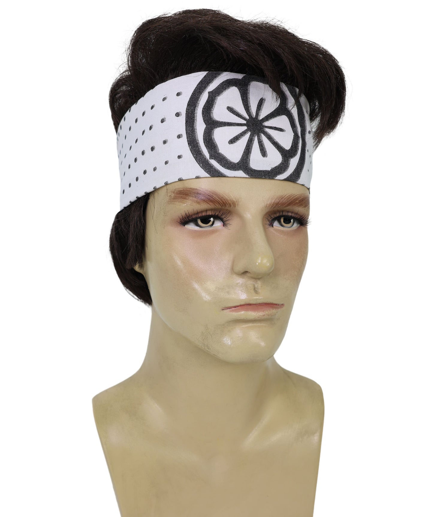HPO Men’s Short Black Wig with Headband | Karate Legends Inspired Cosplay Hairpiece | Halloween Martial Arts Roleplay & Stage