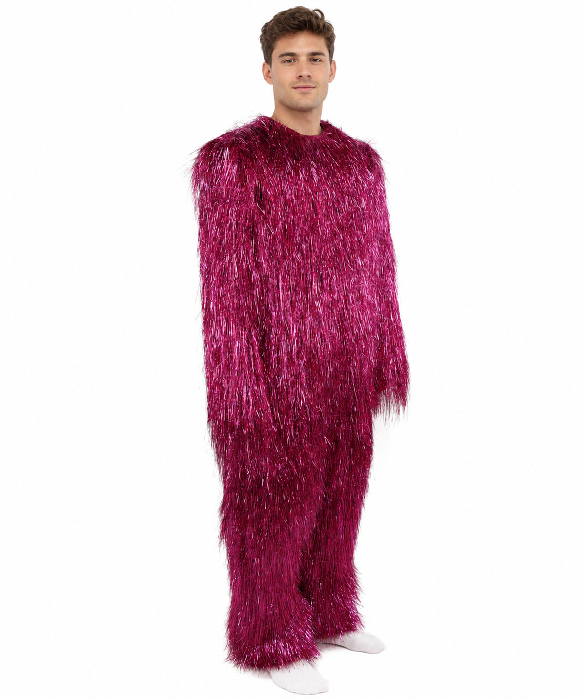 HPO UnisexTinsel Hairy Costume, Bundle & Mask Set | Full-Body Suit & Matching Mask | Long Hair Funny Costume for Halloween, Performers, Cosplay & Mascots | Multicolor Options