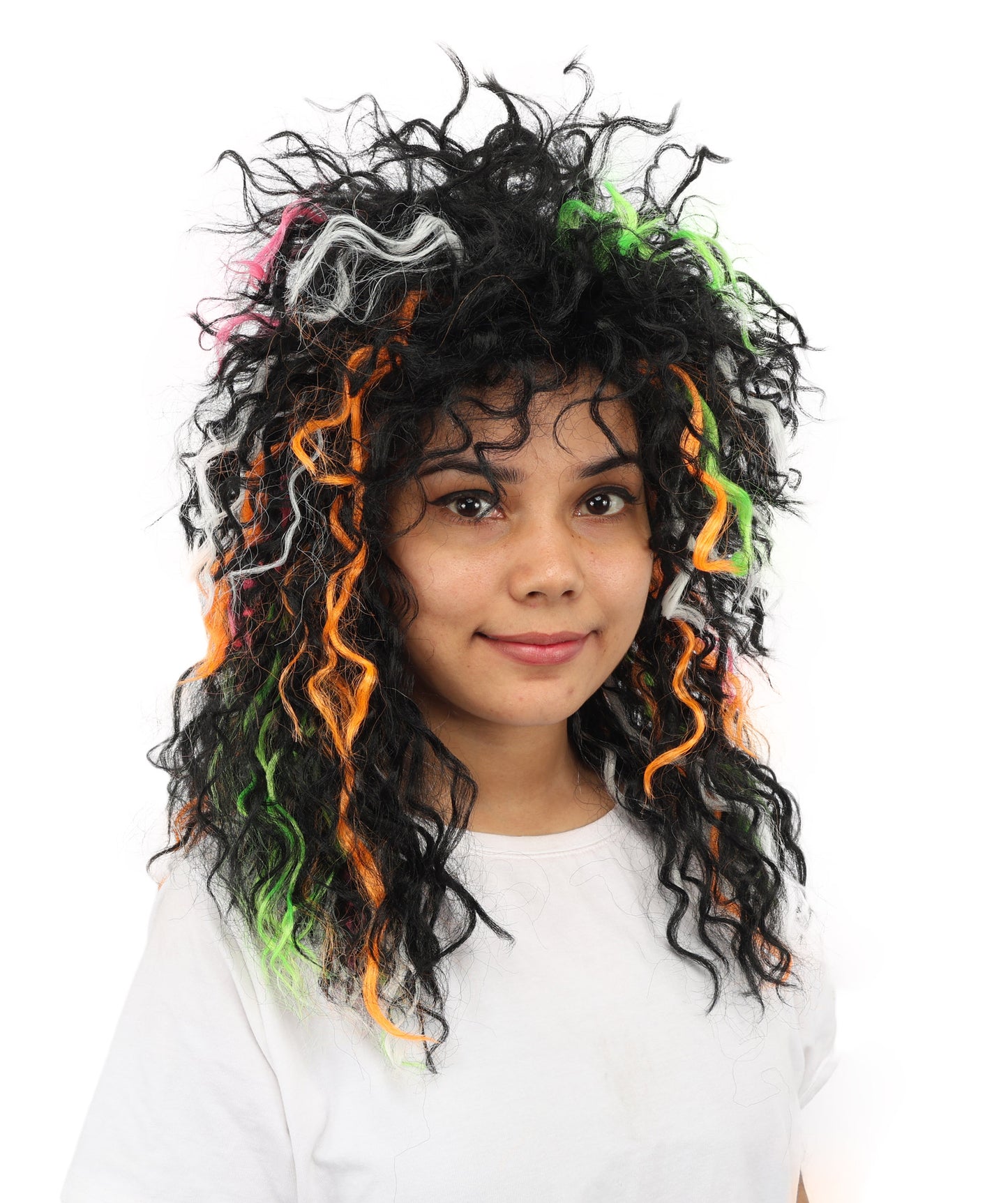 HPO Women's Wild Shaggy Rocker Wig | Multi-colored dark base, create of synthetic fiber, massive frizzy volume, breathable base | Party, Halloween, theater, drag, performance, costume events