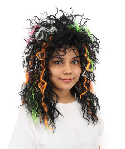 HPO Women's Wild Shaggy Rocker Wig | Multi-colored dark base, create of synthetic fiber, massive frizzy volume, breathable base | Party, Halloween, theater, drag, performance, costume events