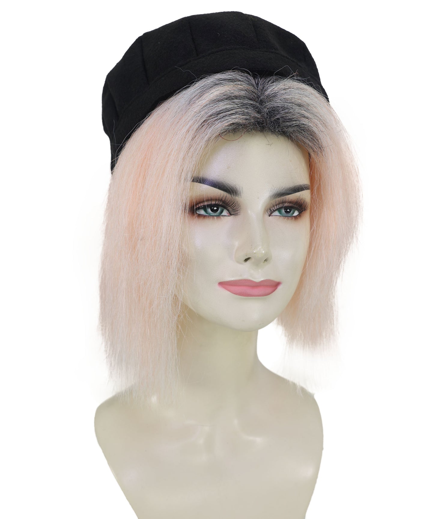 HPO Women’s 13 Inch Short Coral and Black Bob Wig with Cap | Flame-retardant Synthetic Fiber | Lightweight Capless Design for Halloween and Cosplay