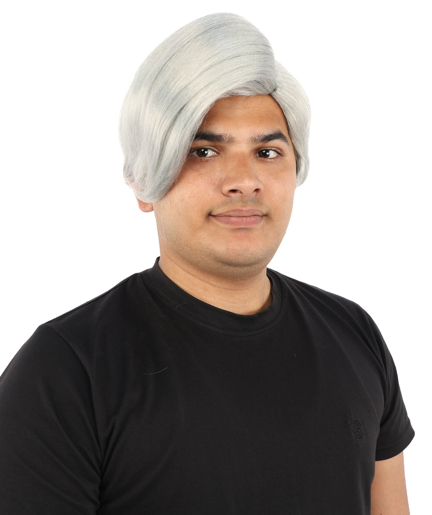 HPO Adult Men's Short Black Side Swept Wig | Thick Layered Bangs with Natural Texture,  Adjustable Cap | Halloween, Themed Party, Stage Performance & Roleplay