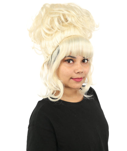 HPO Adult Women's Elegant Updo Tendril Wig | Multiple Color Options | Pastel peach hue, create of synthetic fiber, high teased volume with face-framing strands, breathable capless cap | Party, Halloween, theater, drag, performance, costume events
