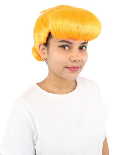 HPO Adult Women's Retro Pin-Up Wig | Multicolor Options, create of synthetic fiber, vintage curled bumper bangs with rolled back, breathable base | Party, Halloween, theater, drag, performance, costume events
