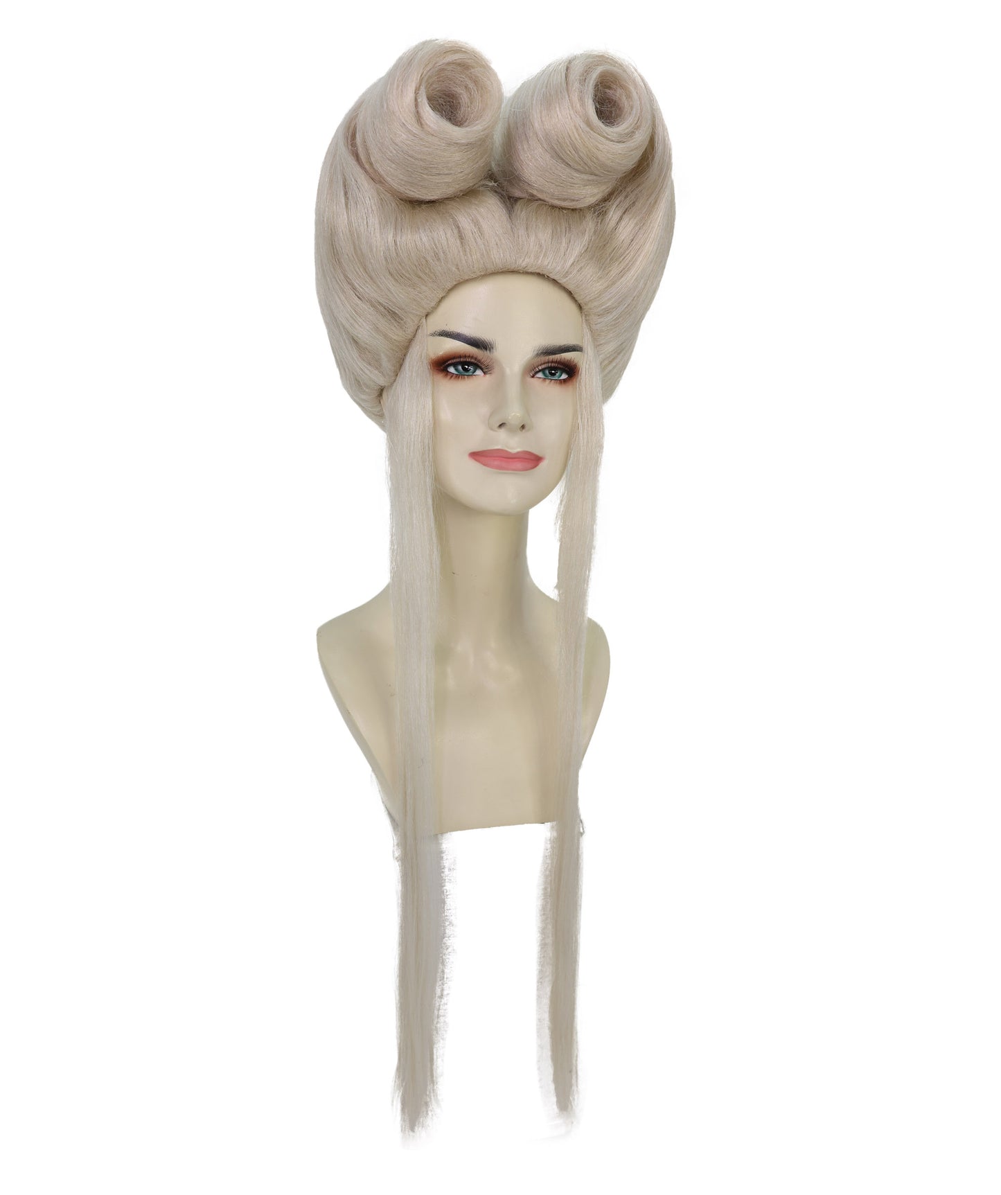 HPO Adult Women’s Platinum Blonde Fantasy Wig with Structured Bouffant & Long Straight Tails | Lightweight Flame-Retardant Synthetic Wig for Costume Events