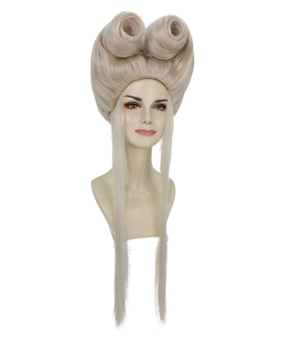 HPO Adult Women’s Platinum Blonde Fantasy Wig with Structured Bouffant & Long Straight Tails | Lightweight Flame-Retardant Synthetic Wig for Costume Events