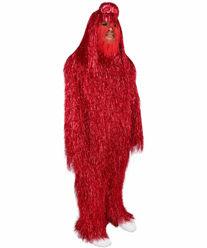 HPO UnisexTinsel Hairy Costume, Bundle & Mask Set | Full-Body Suit & Matching Mask | Long Hair Funny Costume for Halloween, Performers, Cosplay & Mascots | Multicolor Options