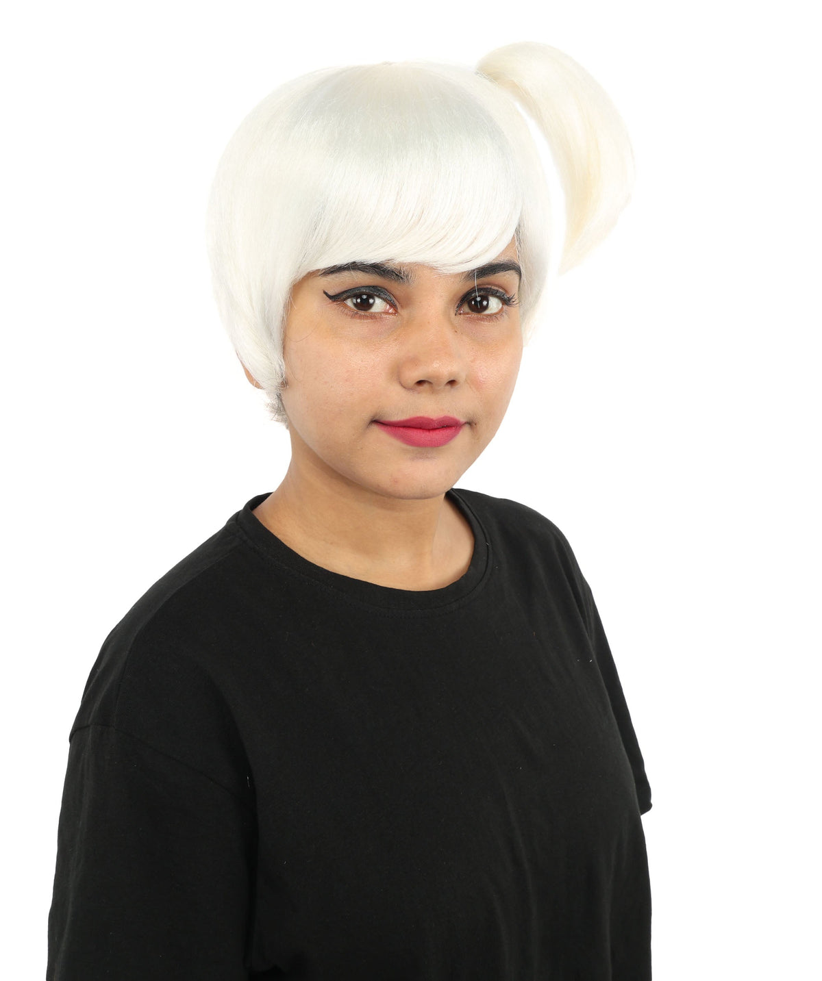 HPO Adult Women's Anime Trainer Character Wig | Vibrant hue multicolor options, create of synthetic fiber, short choppy bob with high side ponytail, breathable base | Cosplay, Halloween, theater, party, performance, costume events