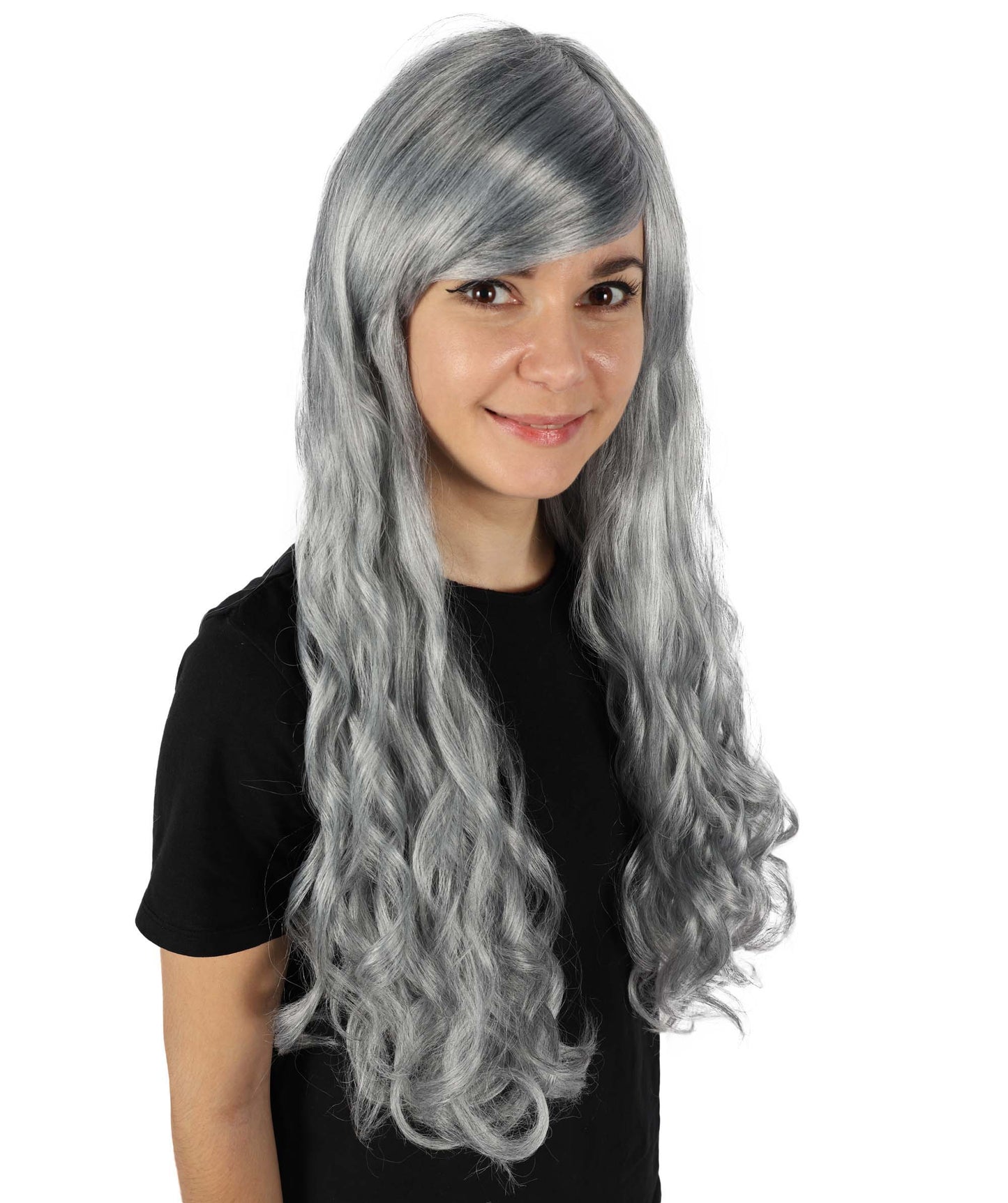 HPO Women's Multicolor Long Curly Wig with Fringe, Flame-retardant Synthetic Fiber