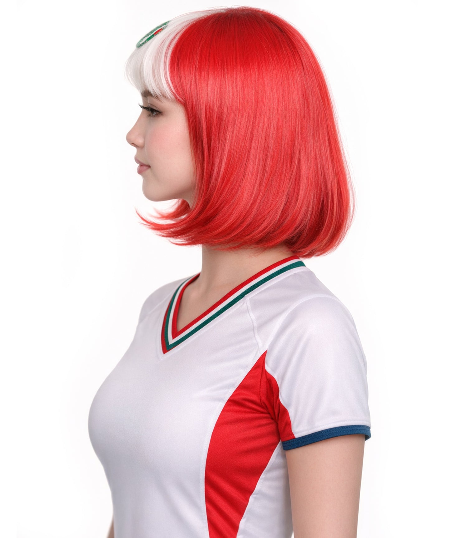 Peru Flag Sport Party Bob Wig | National Pride White Red | Premium Breathable Capless Cap