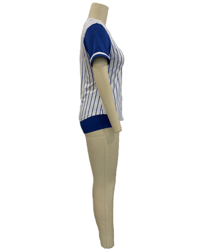 HPO Women’s Fun Baseball Costume | Blue & White Pinstripe Jersey & Shorts | Sporty Cosplay, Halloween, Party, Stage & Roleplay Outfit