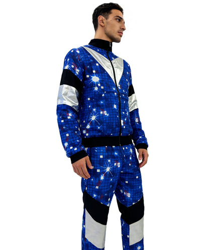 HPO Men's Space Print Tracksuit | Multicolor soft uniform construction featuring a starry top and matching pants | Ideal for party, Halloween, cosplay, theater, drag, performance, costume events