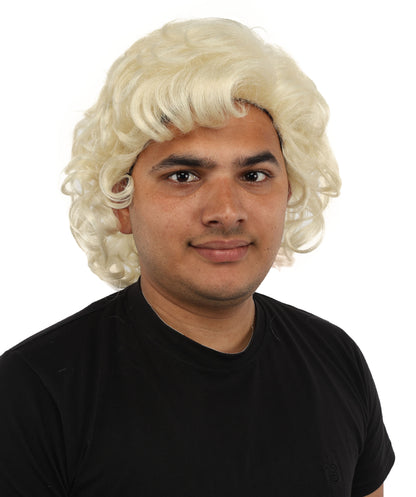 HPO Men’s 80s Light Brown Curly Mullet Wig | Flame-retardant Synthetic Fiber | Retro Movie Character Inspired Hairpiece for Cosplay & Halloween