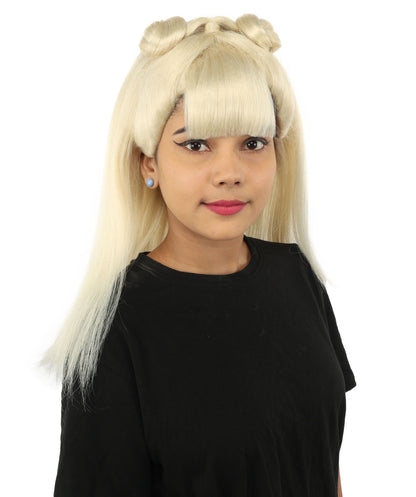 HPO Women's Brown & Pink Half Updo Bangs Wig | Create of synthetic fiber, blunt fringe with top bow, breathable base | Party, Halloween, theater, drag, performance, costume events