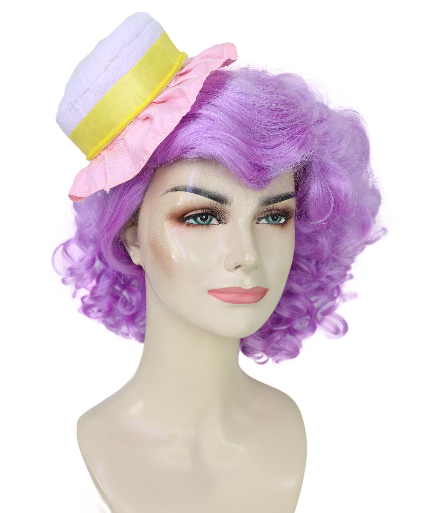 HPO Women’s Candy-Themed Curly Purple Wig | Voluminous Costume Hairpiece for Halloween, Cosplay and Themed Parties | Capless Cap Design