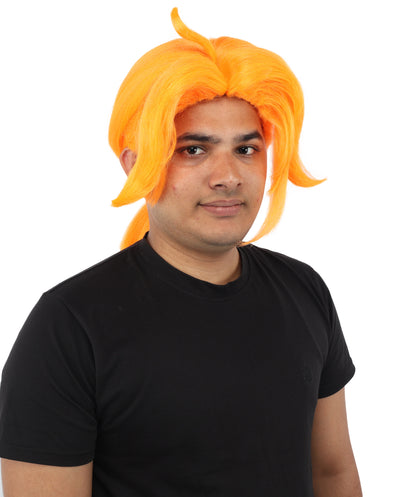 HPO Men's Golden Blonde Curtain Bang Wig | Shoulder Length Wavy Surfer Style, Heat Resistant Synthetic Fiber & Breathable Net | Halloween, Funny Roleplay, Theater, 90s Party & Costume Events