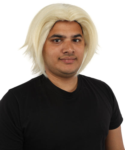 HPO Men's Two Tone Black & White Layered Anime Hair | Frosted Tips Messy Style, Natural Matte Finish, Adjustable Interior Net & Durable Strands | Carnival, Dress Up, Fantasy Conventions, Theater & Photo Shoots