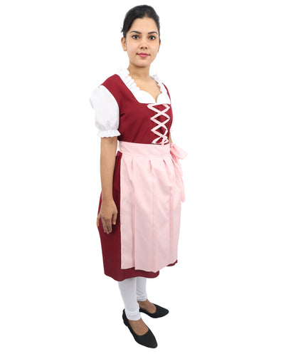 HPO Women’s German Dirndl Dress Red & Pink Costume – Traditional Oktoberfest Outfit