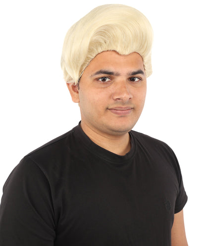 HPO Adult & Teen Men's Sleek Updo Theatrical Wig | Icy silver tone, create of synthetic fiber, striking swept front volume, breathable base | Party, Halloween, theater, drag, performance, costume events