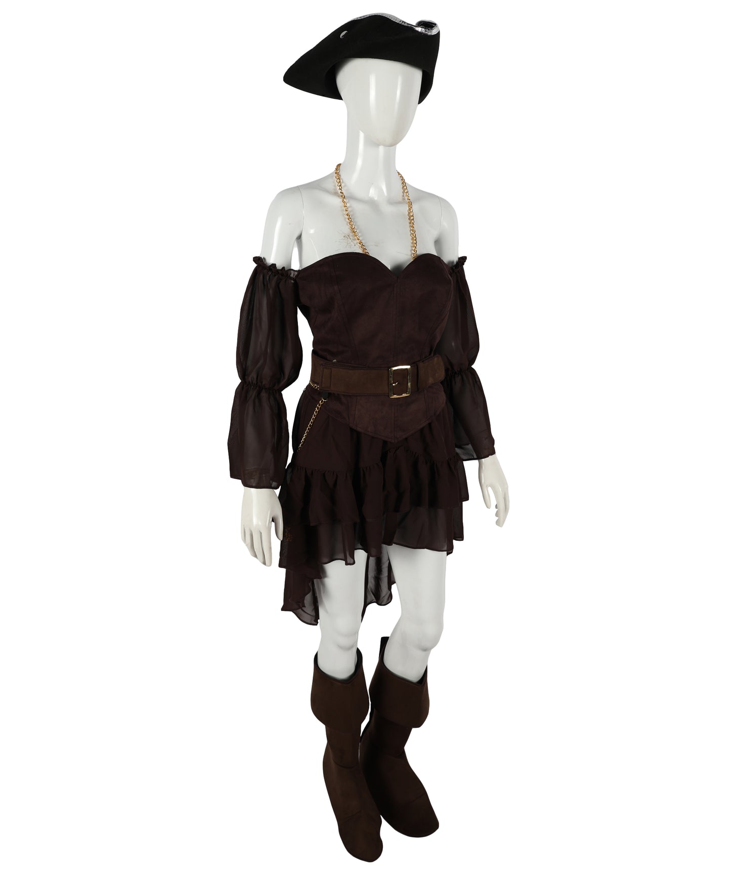 HPO Adult Woman's Brown Elegant Princess Warrior Costume | Medieval Fantasy Outfit with Accessories | Ideal for Halloween