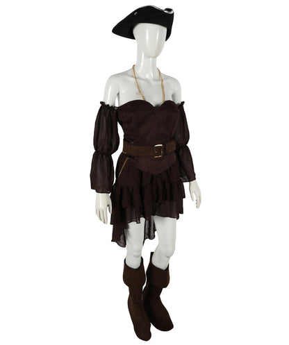 HPO Adult Woman's Brown Elegant Princess Warrior Costume | Medieval Fantasy Outfit with Accessories | Ideal for Halloween