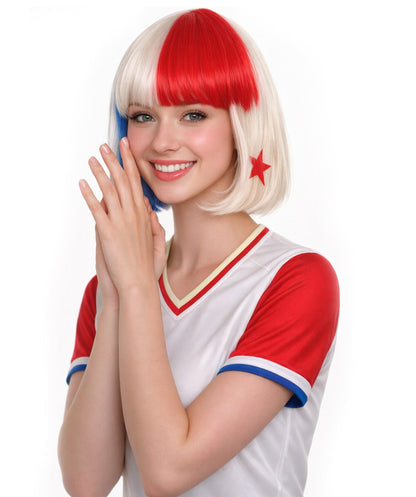 Panama Flag Sport Party Bob Wig | National Pride Red White Blue | Premium Breathable Capless Cap