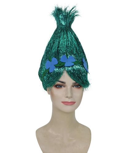 HPO Animated Movie Character Spike Red Tinsel Troll Wig With Flower I Halloween  Wig I Tinsel Material