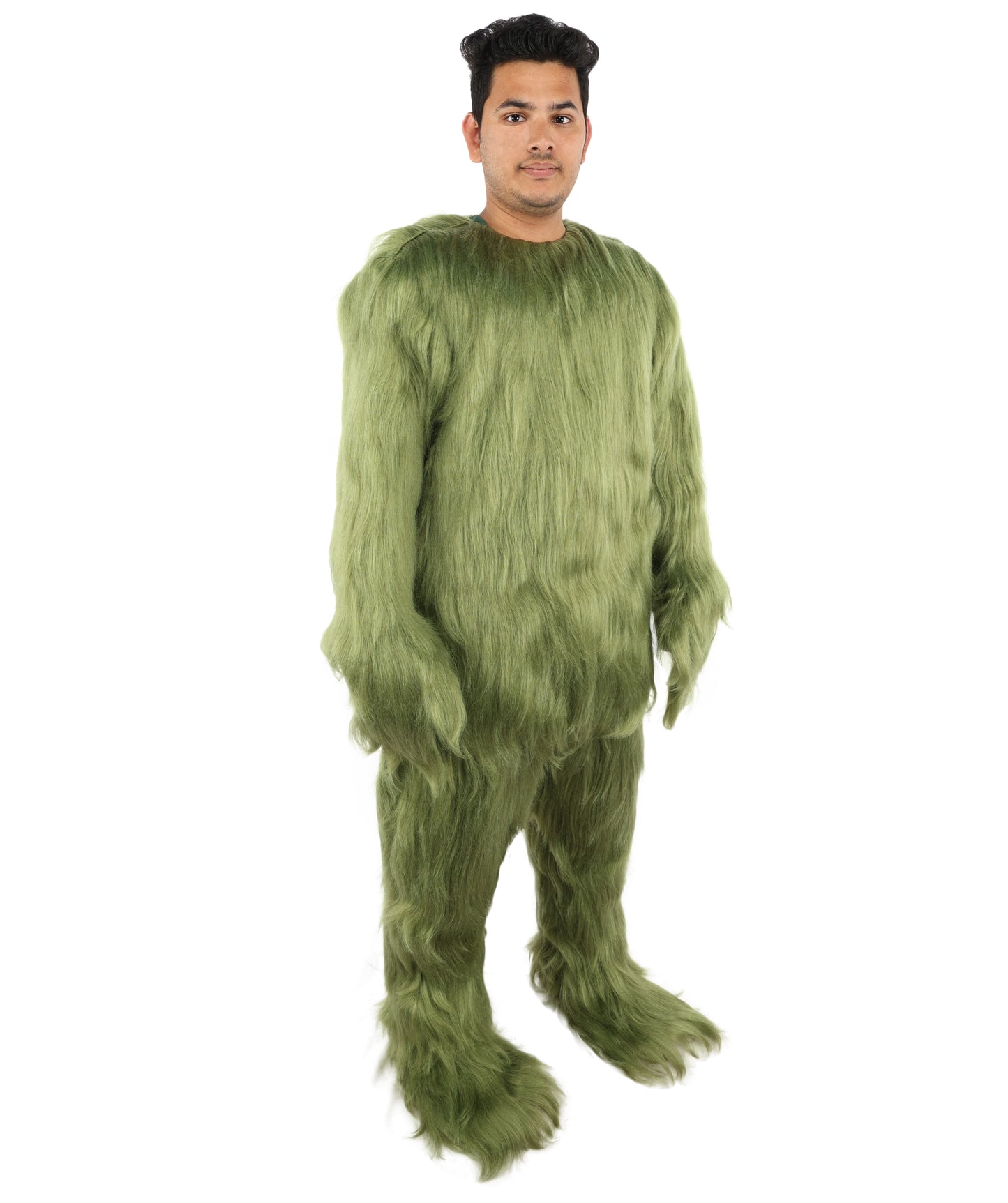 Furry Monster Grinch Christmas Olive Green Santa Costume, Ideal for Halloween