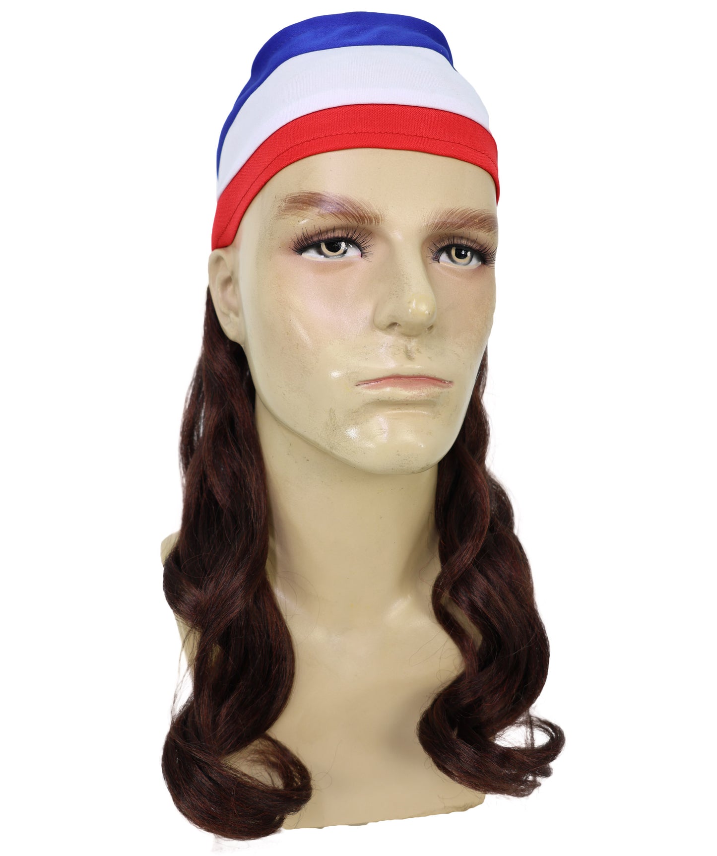 USA Flag Mullet Headband Wig for Men | Red White Blue Hair with Built-In Stretch Band | Funny Costume Accessory for Parties, BBQs, Tailgates